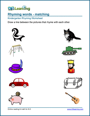 Sample Kindergarten Rhyming Worksheet