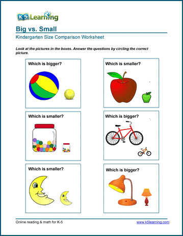 Sample Kindergarten Size Comparison Worksheet