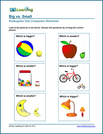 Free Preschool & Kindergarten Size Comparison Worksheets - Printable