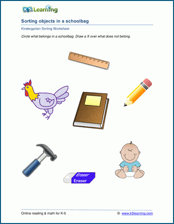 Sample Kindergarten Sorting Worksheet