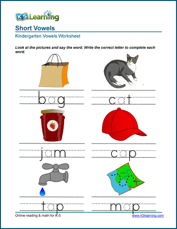 free preschool kindergarten vowels worksheets