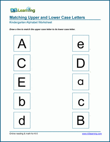 Matching Upper Case And Lower Case A E Worksheets K5 Learning