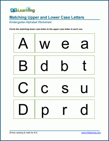 Matching upper and lower case letters worksheet