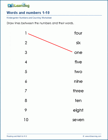 Kindergarten number words worksheet