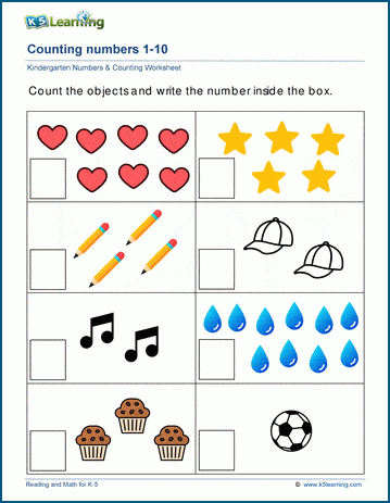 free preschool kindergarten numbers counting worksheets printable k5 learning