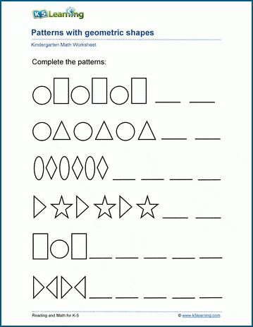 Sample Kindergarten Patterns Worksheet