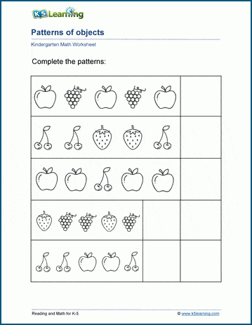 Kindergarten patterns of objects worksheet