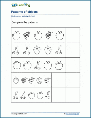 Kindergarten patterns worksheets