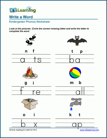 Kindergarten Write letters for sounds Worksheet