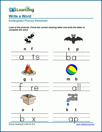 phonics worksheets for kindergarten students k5 learning