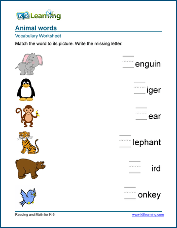 Animal words worksheets | K5 Learning