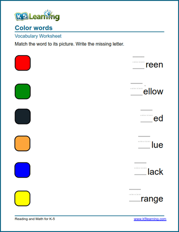 Kindergarten Practice Color Worksheet