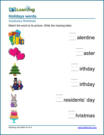 Kindergarten Practice Holidays Worksheet