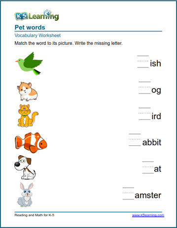 Kindergarten Practice Pets Worksheet