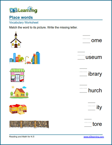 Kindergarten Practice Places Worksheet