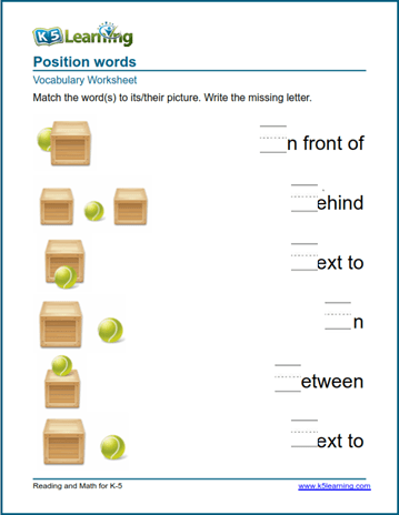 Kindergarten Practice Position Worksheet