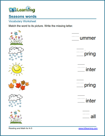 Kindergarten Practice Seasons Worksheet