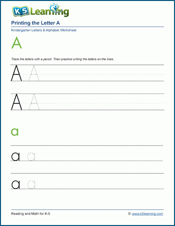 Printing letters worksheet: Letter A a