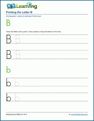 Printing letters worksheet: Letter B b