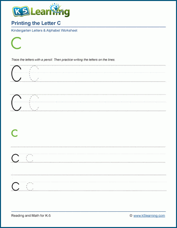 Printing letters worksheet: Letter C c