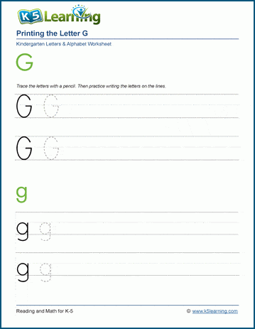Printing letters worksheet: Letter G g