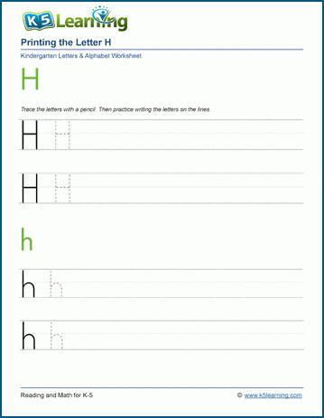 Printing letters worksheet: Letter H h