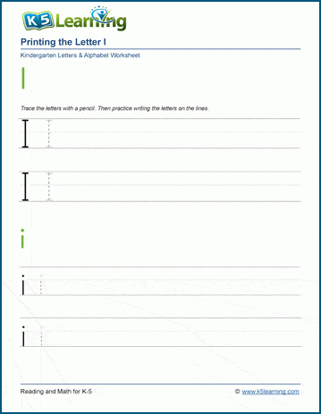 Printing letters worksheet: Letter I i