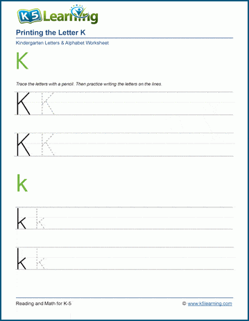 Printing letters worksheet: Letter K k