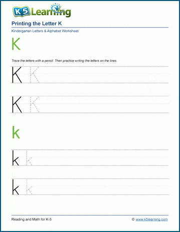 Printing the Letter K k | K5 Learning