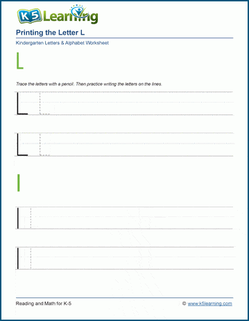 Printing letters worksheet: Letter L l