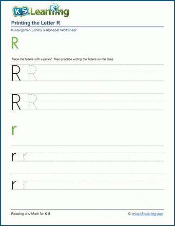 Printing letters worksheet: Letter R r