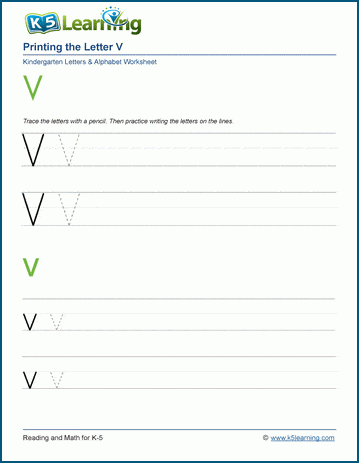 Printing letters worksheet: Letter V v