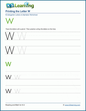 Printing letters worksheet: Letter W w