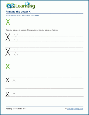 Printing letters worksheet: Letter X x