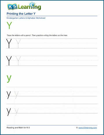 Printing letters worksheet: Letter Y y