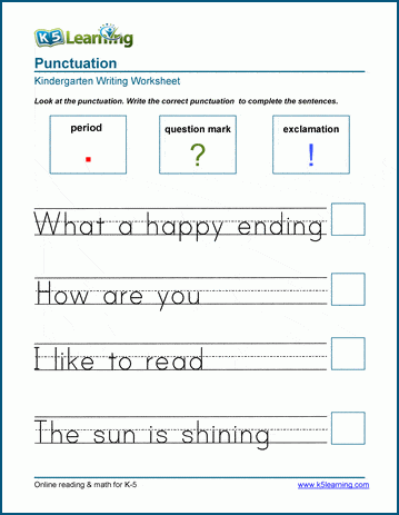 Ending punctuation worksheet for kindergarten and preschool | K5 Learning