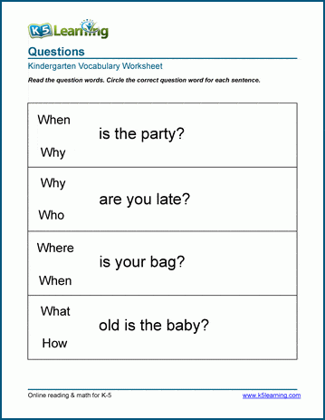 Question sentences worksheets for kindergarten