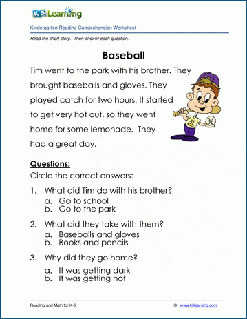 Reading Worksheets K5 Learning