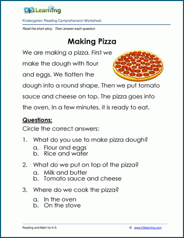 Making Pizza - Children's Stories and Reading Worksheets