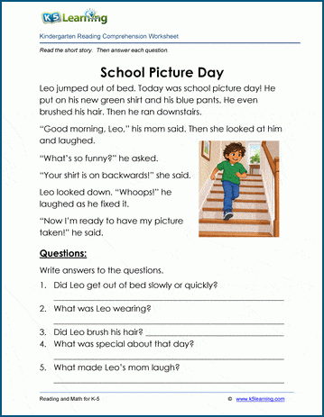 School Picture Day - Children's Stories and Reading Worksheets
