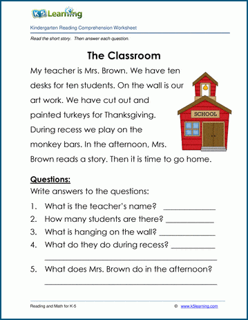 The Classroom - Children's Stories and Reading Worksheets