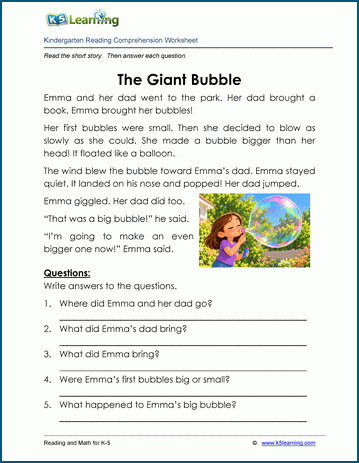 The Giant Bubble - Children's Stories and Reading Worksheets