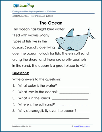 The Ocean - Children's Stories and Reading Worksheets