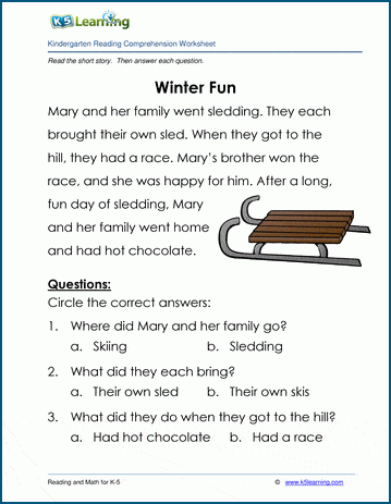Winter Fun - Children's Stories and Reading Worksheets