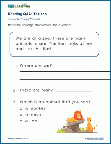 Reading questions and answers worksheets