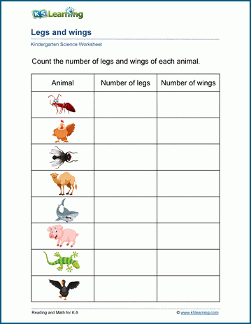 Legs and wings worksheets | K5 Learning