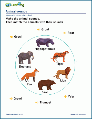Animal sounds worksheets | K5 Learning