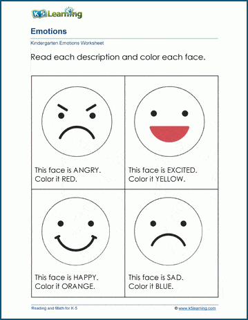 Kindergarten emotions worksheet
