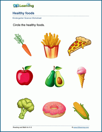 Healthy foods worksheets