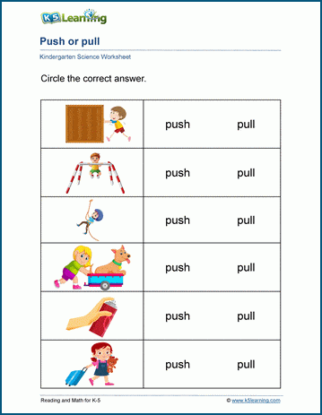Pushes and pulls worksheets